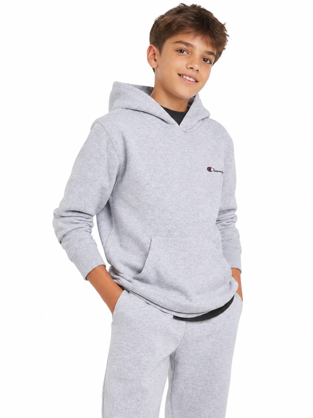 Champion Kids' Signature Fleece Hoodie - Heather Gray L (14-16)